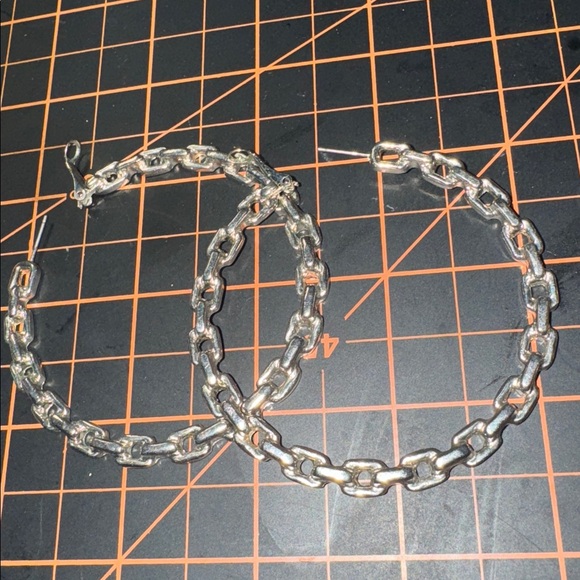 Silver Chain Hoop Earrings - Picture 3 of 5
